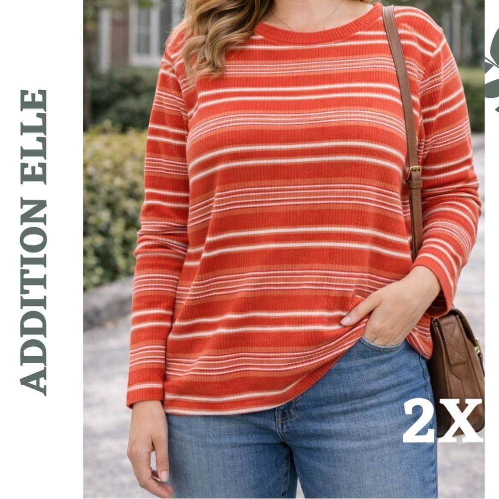 Addition Elle Ribbed Striped Long Sleeve Top 2X